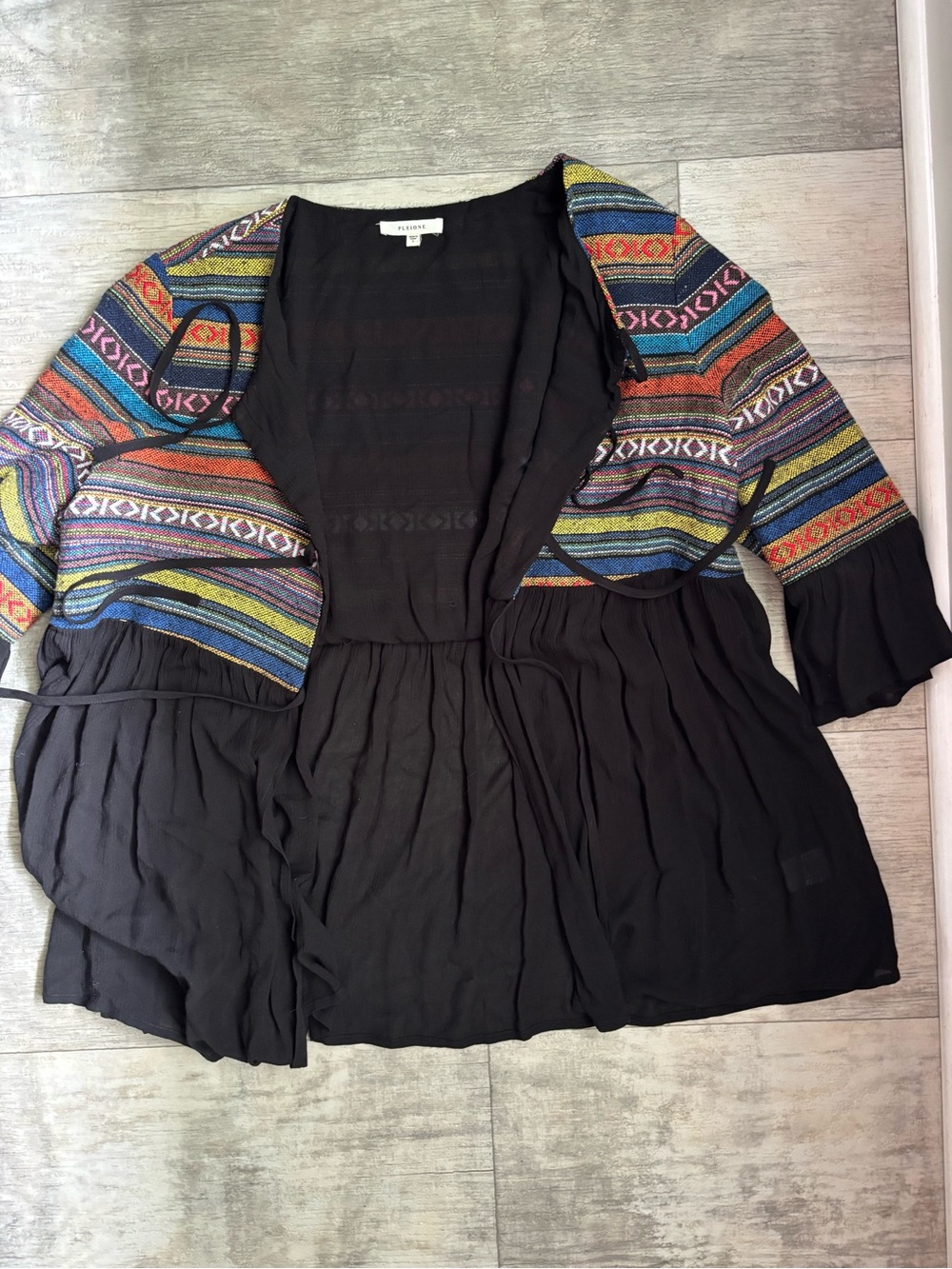 Pleione Anthropologie boho cardigan tie bell sleeve L-073 - Picture 7 of 7